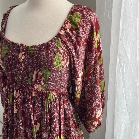 Free People Summer Picnic Printed Mini Dress Raisin Combo Brown Floral Brown - Picture 7 of 11